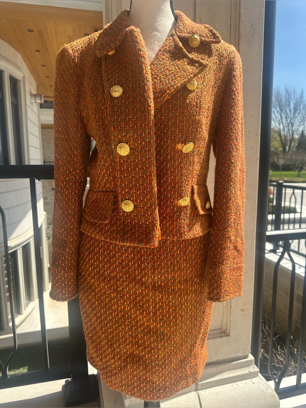 Perle Fine Vintage 80s 90s Chanel Inspired Tweed Wool Blend Skirt Blazer Co Ord